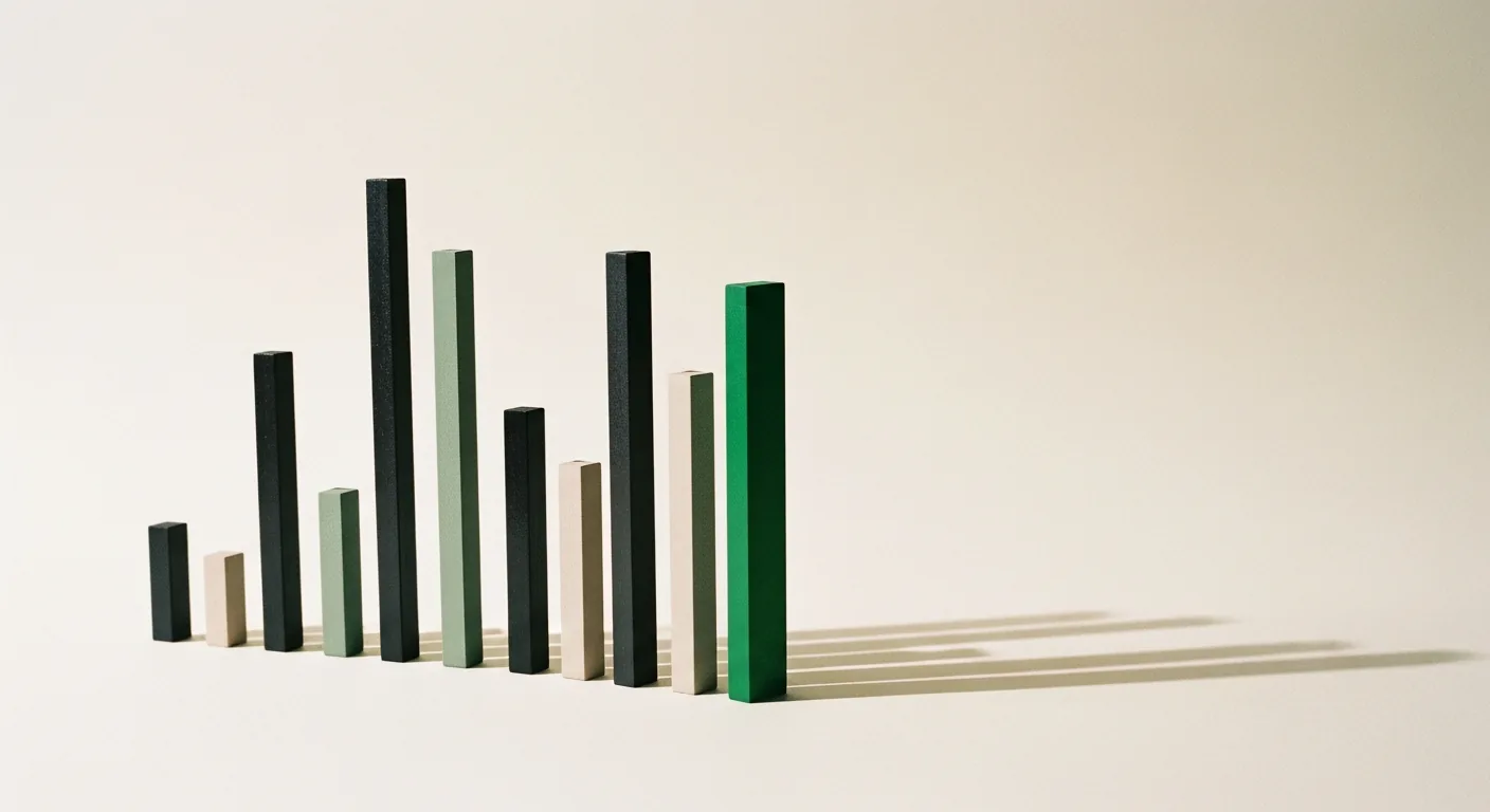 Barres verticales en bois alignées comme un graphique minimaliste.